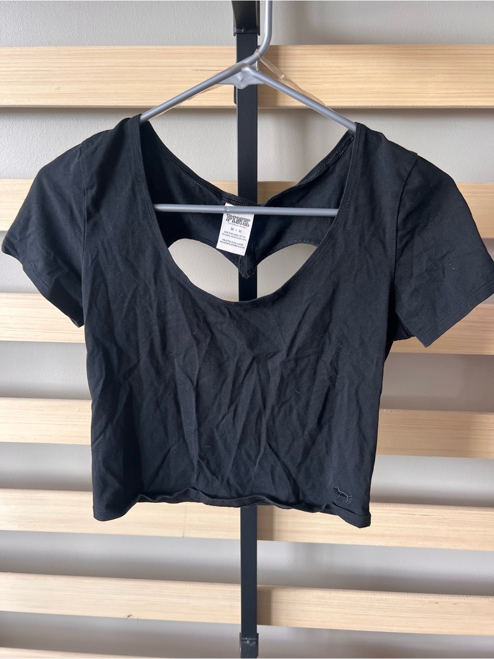 PINK Victoria's Secret Black Cropped Heart-Back Tee